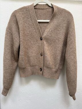 V-Neck Button-Front Sweater Cardigan - Beige